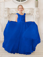 Elegante vestido de niña de las flores de tul blanco con cola larga 
