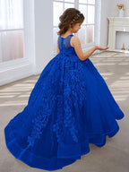 Vestido de princesa rosa para niña con apliques de encaje 