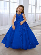 Vestido de princesa rosa para niña con apliques de encaje 