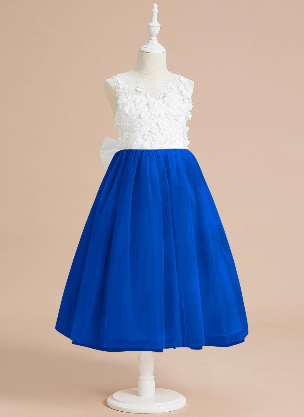 Vestido largo hasta la rodilla con encaje floral y lazo grande 