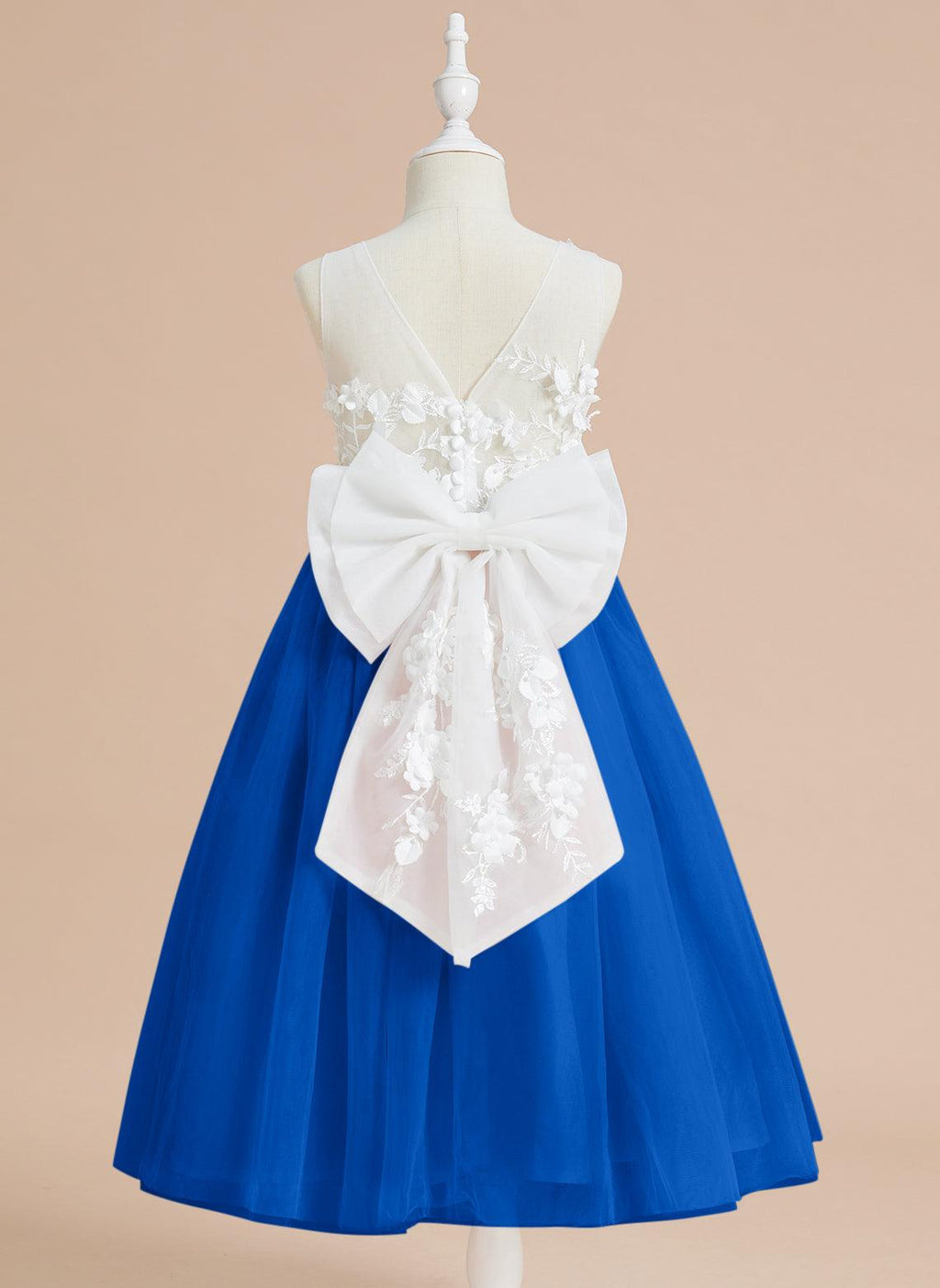 Vestido largo hasta la rodilla con encaje floral y lazo grande 