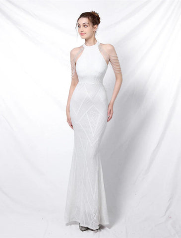 Meerjungfrau/Trompete Ballkleider Sparkle &amp; Shine Kleid Formelle Hochzeitsgast Bodenlang Ärmellos Neckholder Pailletten mit Pailletten