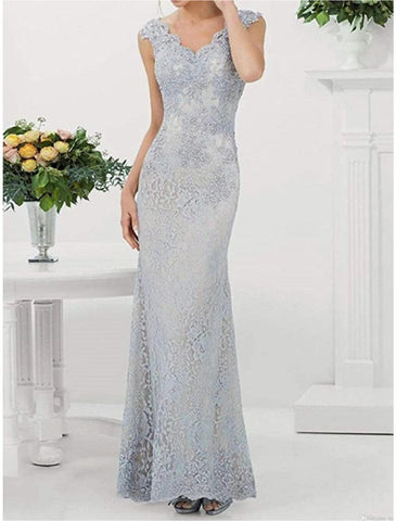 Etui-Linie/Säulenkleid für die Brautmutter, Hochzeitsgast, Party, elegant, V-Ausschnitt, bodenlang, Spitze, ärmellos, mit Falten, einfarbig