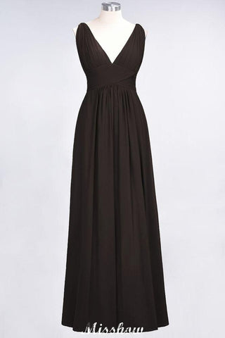 Ruffle Chiffon Sleeveless Evening Maxi Gown V-Neck Bridesmaid Dress