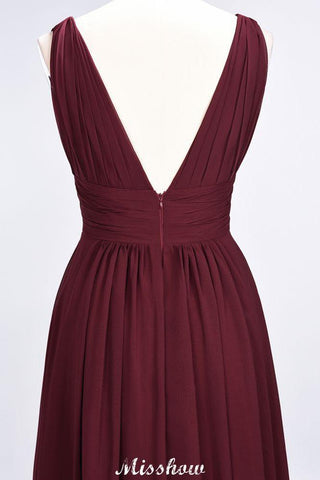 Ruffle Chiffon Sleeveless Evening Maxi Gown V-Neck Bridesmaid Dress