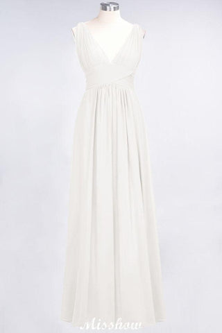 Ruffle Chiffon Sleeveless Evening Maxi Gown V-Neck Bridesmaid Dress