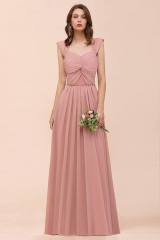 Ruffle Straps A-line Maxi Dusty Pink Bridesmaid Dress for Girls