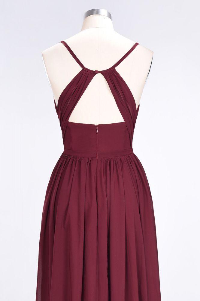 Ruffles Chiffon Spaghetti-Straps V-Neck Sleeveless Floor-Length Bridesmaid Dress