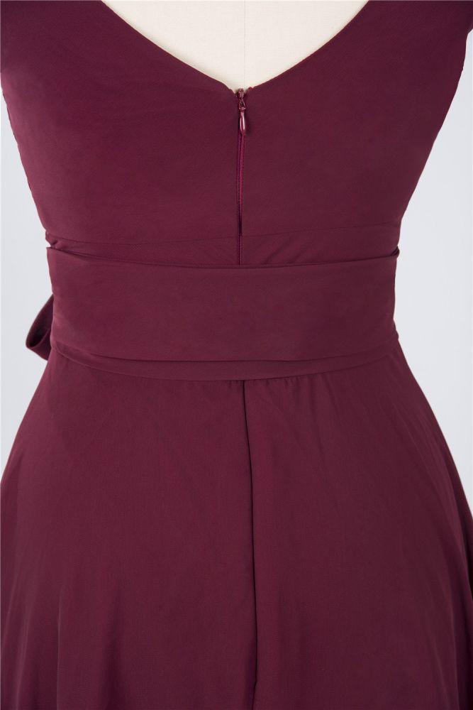Ruffles Knee-Length Bridesmaid Dress Sleeveless V-Neck Mini Cocktail Party Dress