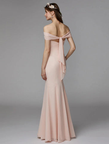 Robe de demoiselle d'honneur sirène/trompette sans bretelles sans manches dos nu longueur au sol en mousseline de soie avec ceinture/ruban/plis