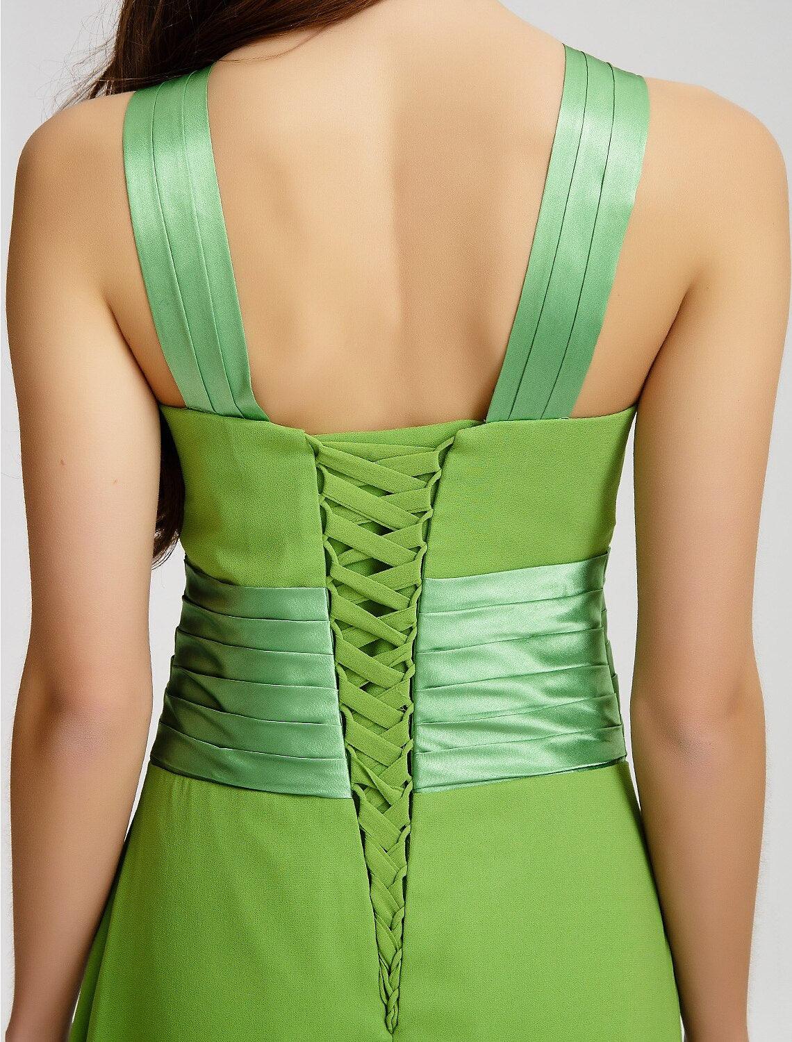 Sheath / Column Straps Floor Length Chiffon Bridesmaid Dress with Sash / Ribbon / Ruched