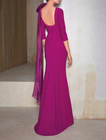 Meerjungfrau/Trompete Abendkleid Blumenkleid Formelle Hochzeit Partykleid Bodenlang 3/4 Ärmel Rundhals Stretch Chiffon mit Schulterblume