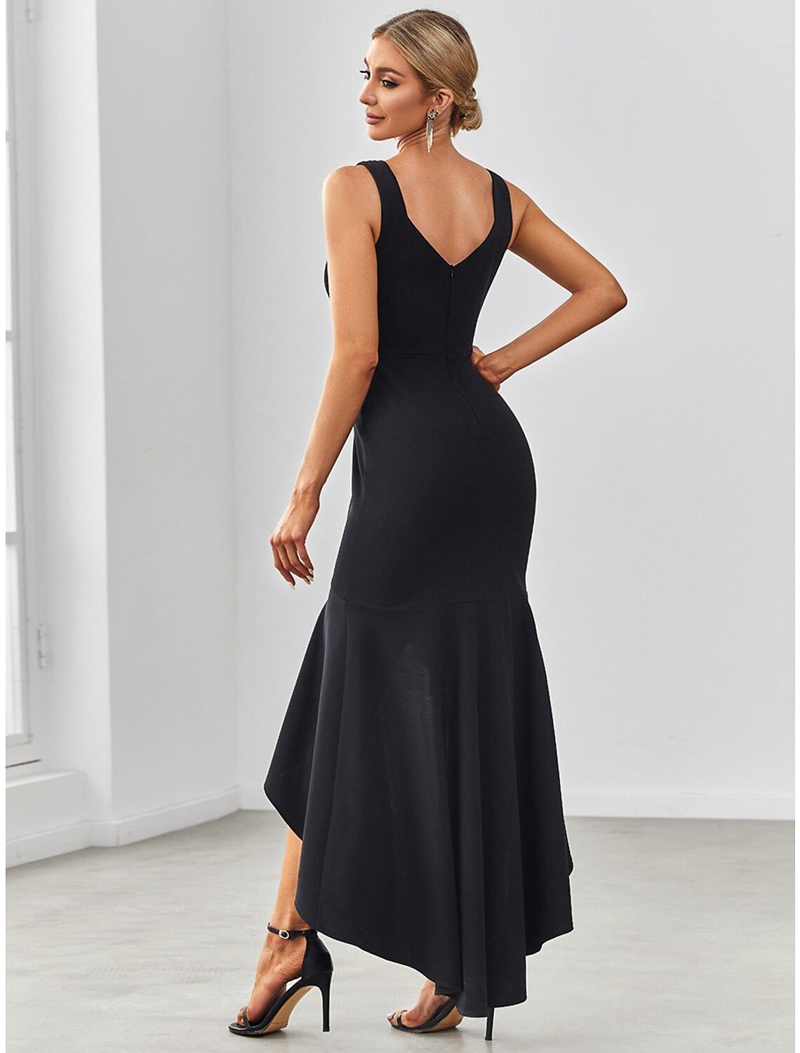 Meerjungfrau/Trompete Abendkleid Sexy Kleid Formeller Hochzeitsgast Asymmetrisch Ärmellos V-Ausschnitt Nylon V-Rücken mit Rüschen Drapierung
