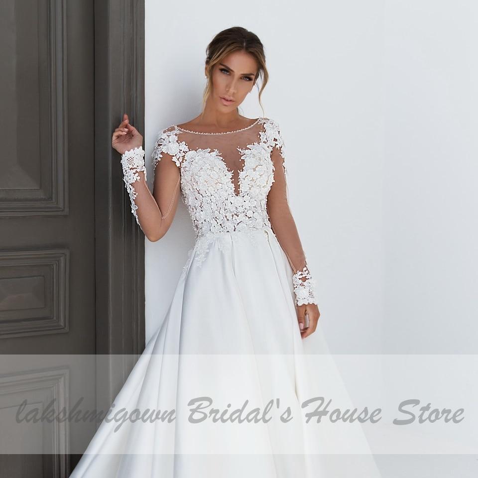 Vestido de novia NumberSea de satén con mangas largas y talla grande