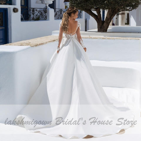 NumberSea Satin Long Sleeve Wedding Dress Plus Size