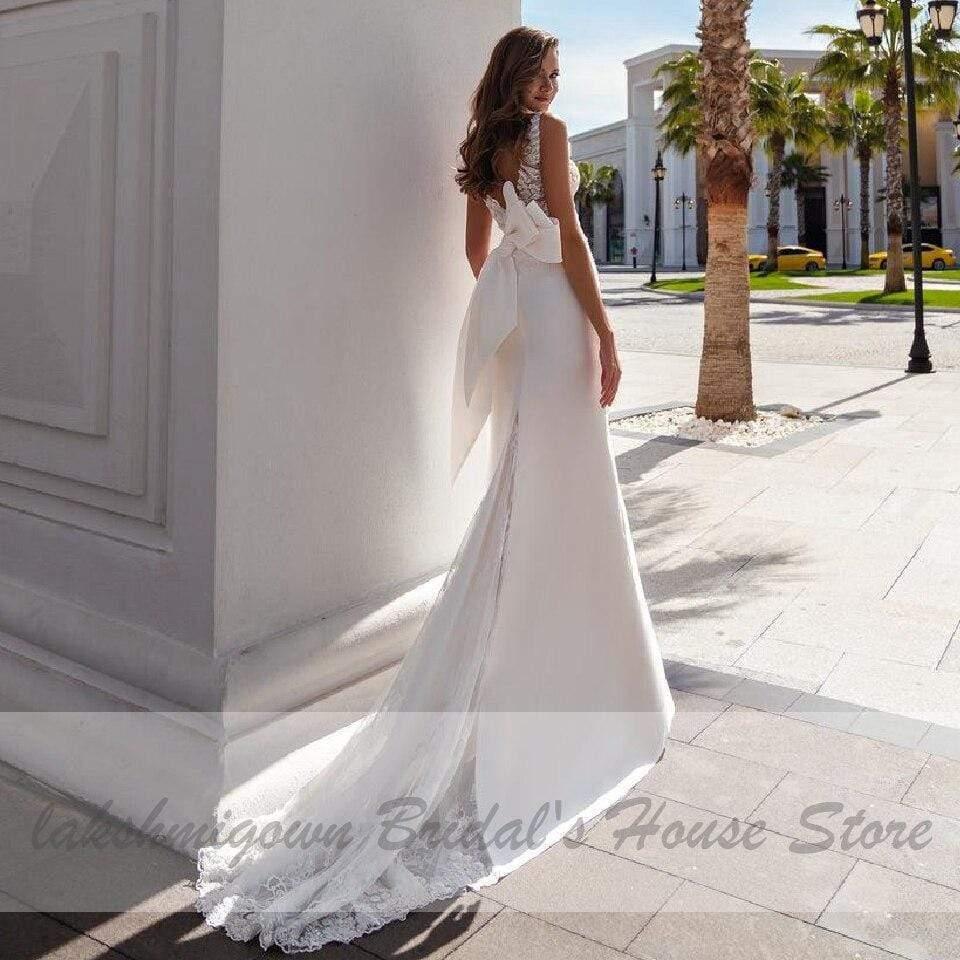 Vestido de novia de sirena de satén NumberSea Vestidos de novia Cola larga