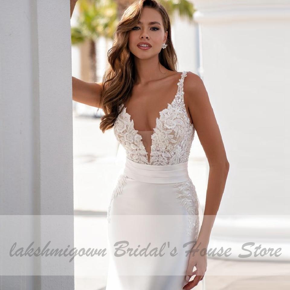 Vestido de novia de sirena de satén NumberSea Vestidos de novia Cola larga