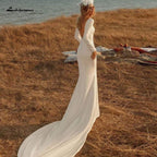 Vestido de novia de sirena de satén NumberSea, sexy, sin espalda, de manga larga