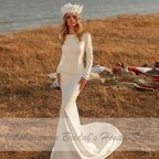 Vestido de novia de sirena de satén NumberSea, sexy, sin espalda, de manga larga