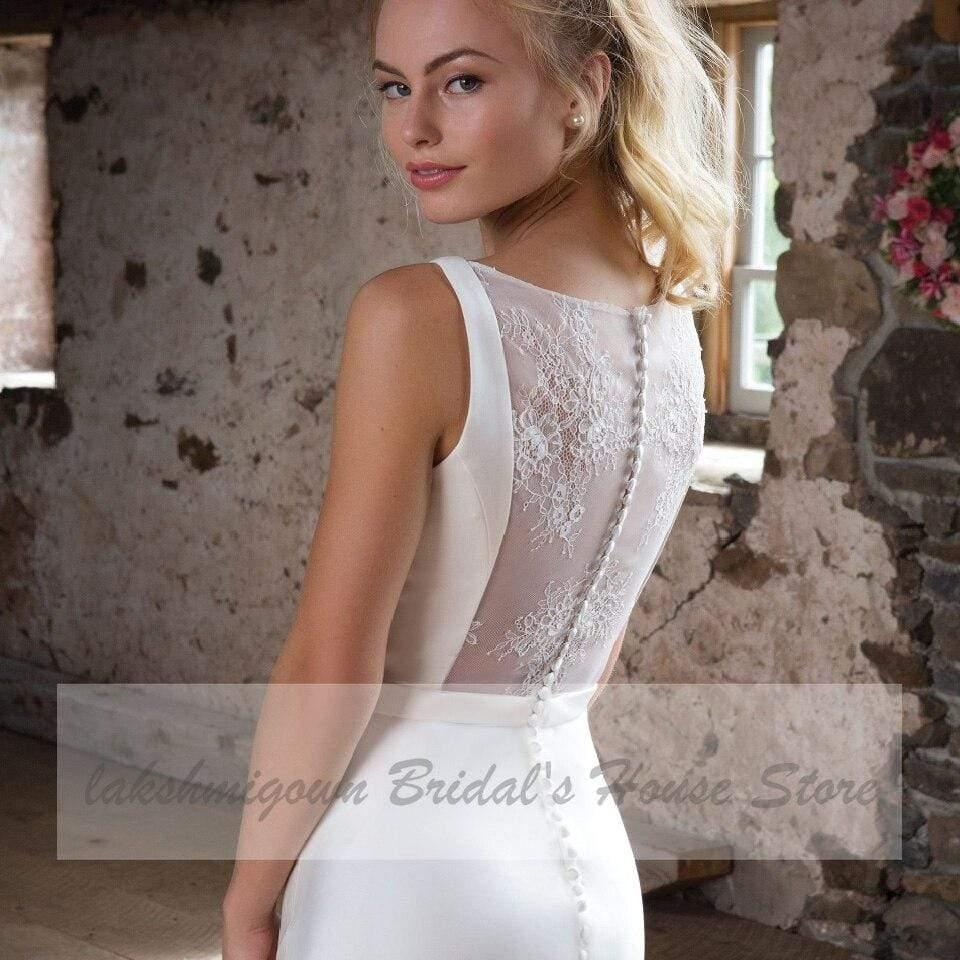 Vestidos de novia elegantes de sirena de satén sin mangas NumberSea