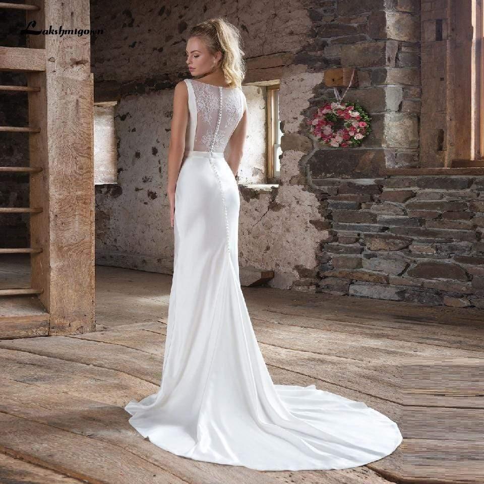 Vestidos de novia elegantes de sirena de satén sin mangas NumberSea
