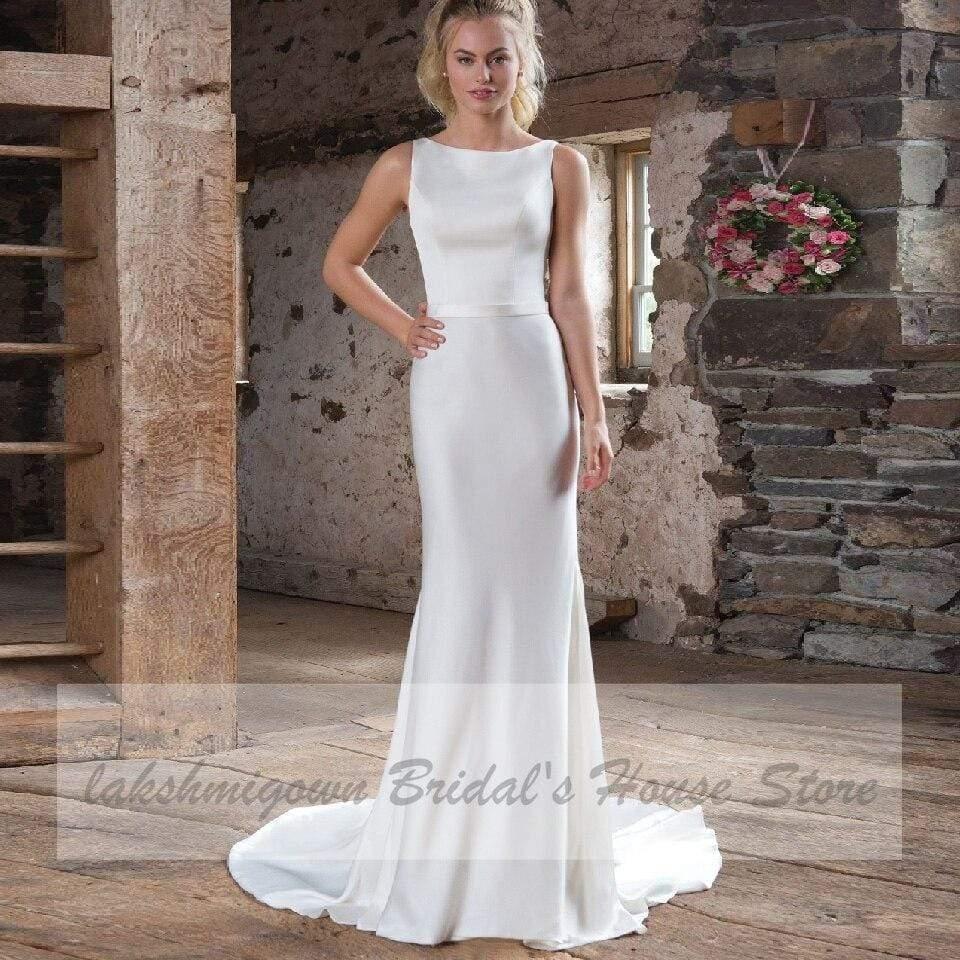Vestidos de novia elegantes de sirena de satén sin mangas NumberSea