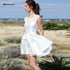 Vestido de novia corto de satén NumberSea con escote de encaje y escote sexy