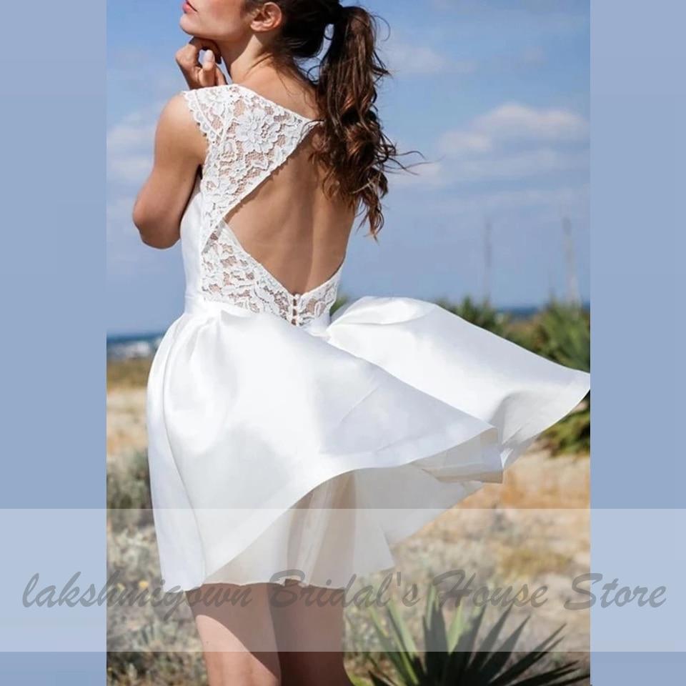 Vestido de novia corto de satén NumberSea con escote de encaje y escote sexy