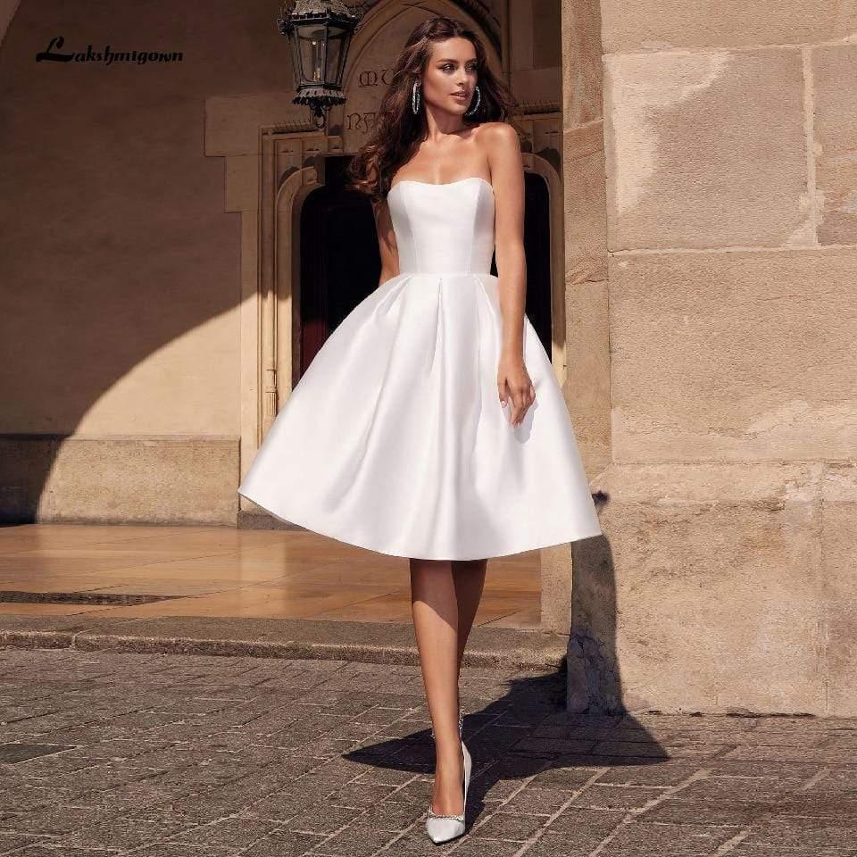 Vestido de novia corto de satén NumberSea, vestido de fiesta sin tirantes, sexy