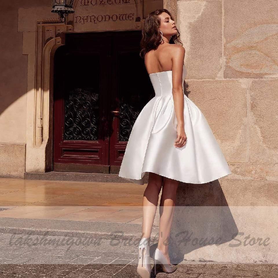 Vestido de novia corto de satén NumberSea, vestido de fiesta sin tirantes, sexy