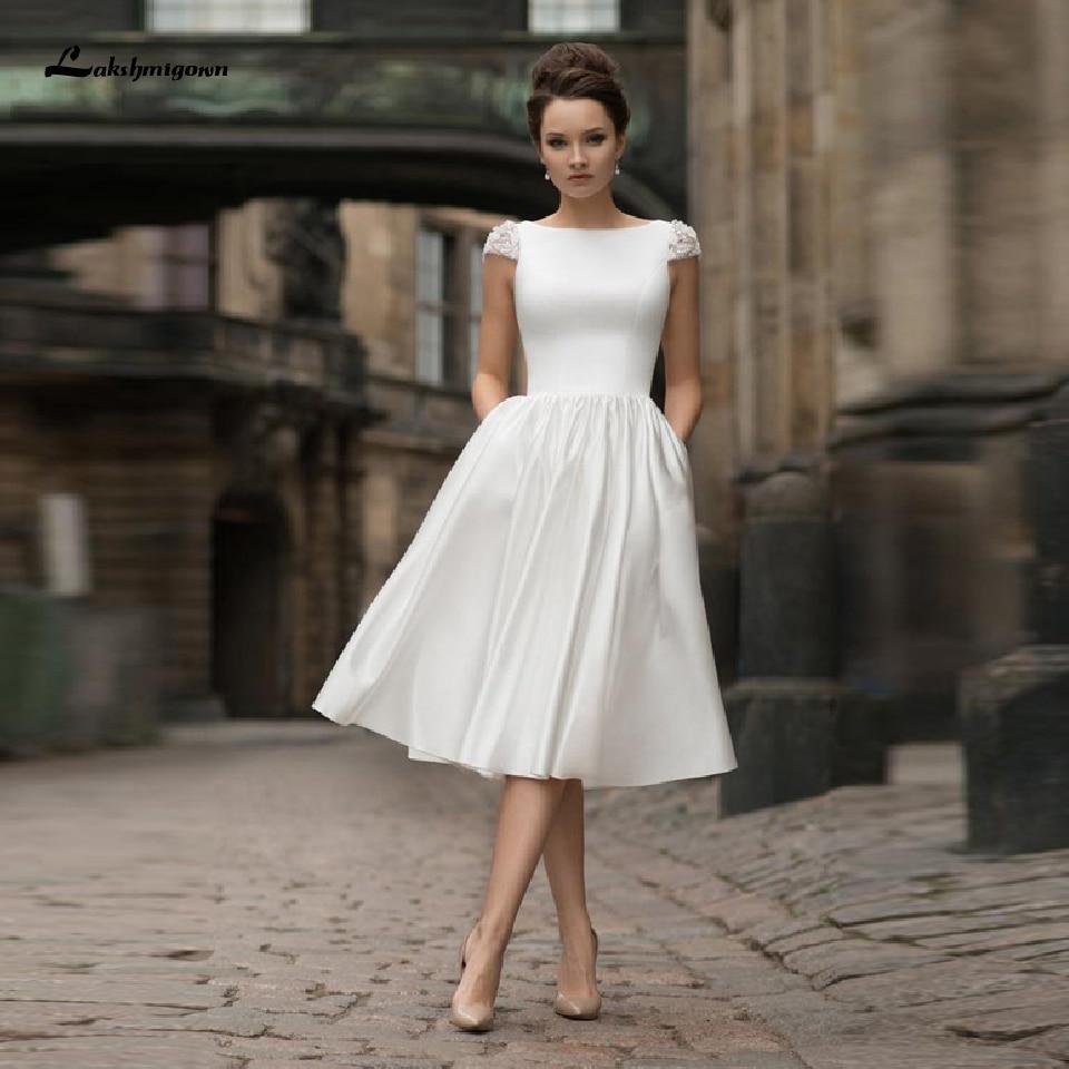 Vestidos de novia cortos de satén NumberSea para novias sexys sin espalda para la playa
