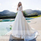 Vestido de novia NumberSea de satén con encaje y media manga, corte A
