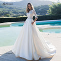 Vestido de novia NumberSea de satén con encaje y media manga, corte A