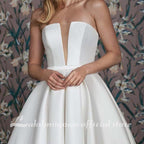 Vestidos de novia de satén NumberSea, corte en A, escote corazón, cola larga y volantes