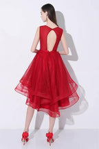 Vestido de fiesta de graduación con lentejuelas rojas, corte alto bajo y espalda abierta