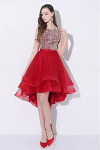 Vestido de fiesta de graduación con lentejuelas rojas, corte alto bajo y espalda abierta