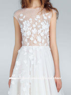 Vestidos de novia sexys de corte A con apliques de encaje blanco de NumberSea