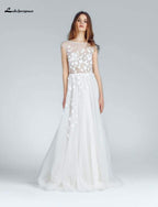 Vestidos de novia sexys de corte A con apliques de encaje blanco de NumberSea