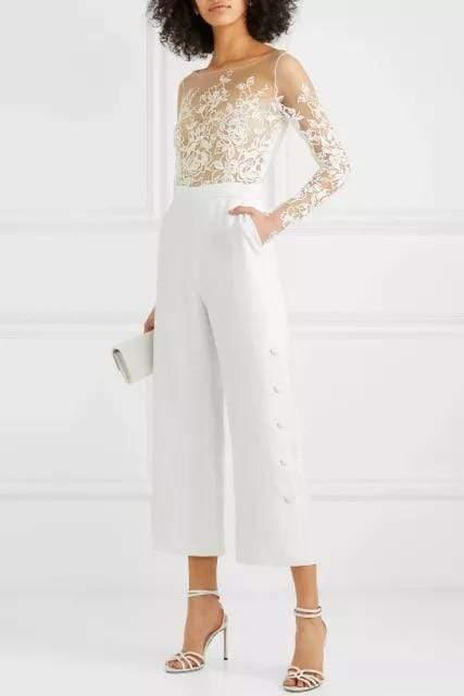 NumberSea Sexy Beach Jumpsuit Wedding Dresses Long Sleeve Backless