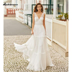 Vestidos de novia de encaje sexys de NumberSea para playa, sin espalda, corte A