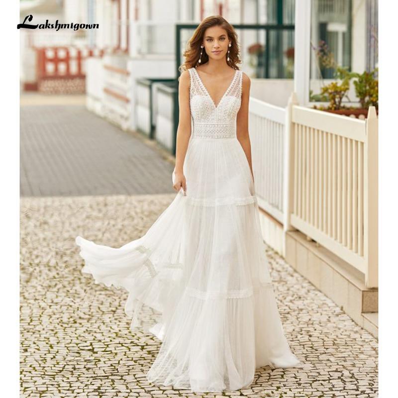 Vestidos de novia de encaje sexys de NumberSea para playa, sin espalda, corte A