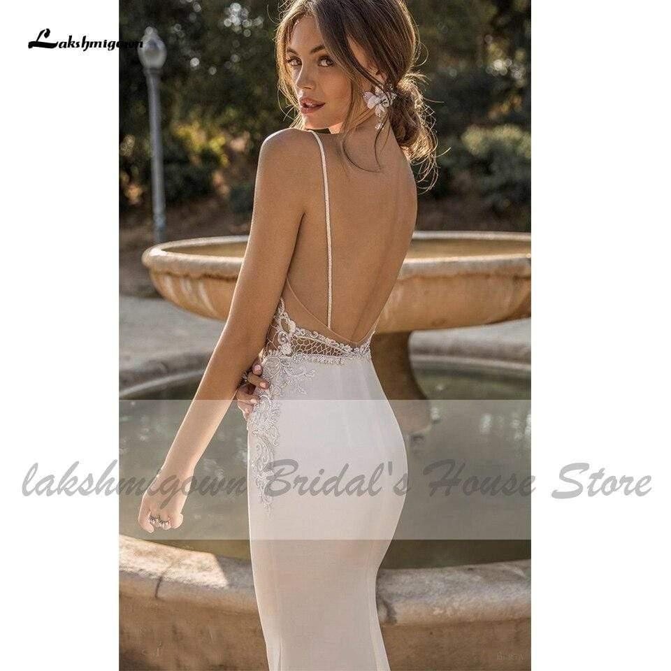 Vestidos de novia de sirena sexys NumberSea con espalda descubierta y corpiño de encaje con cuentas