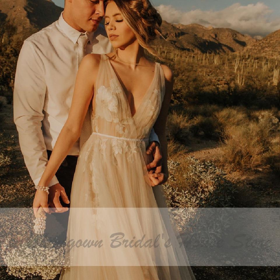 Vestido de novia sexy NumberSea con escote en V profundo y corte A