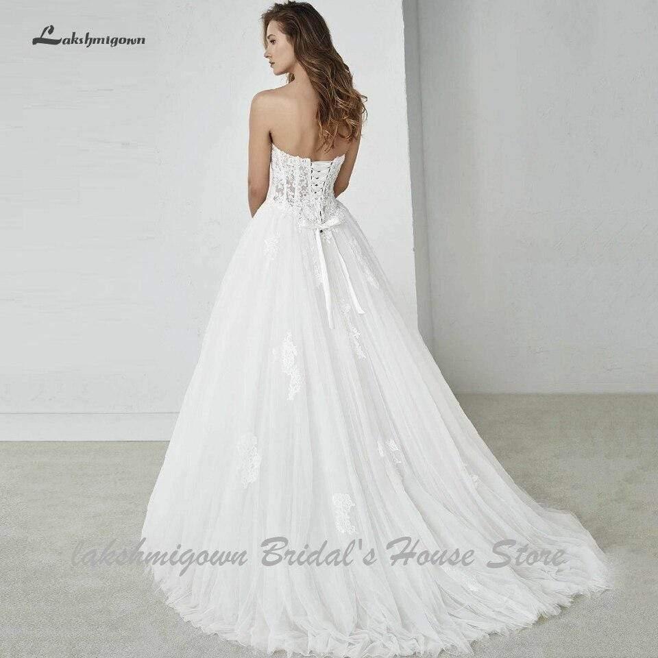Vestidos de novia con corsé sexy de NumberSea con cordones y hombros descubiertos