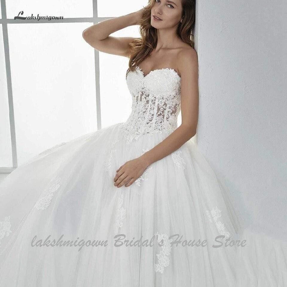 Vestidos de novia con corsé sexy de NumberSea con cordones y hombros descubiertos