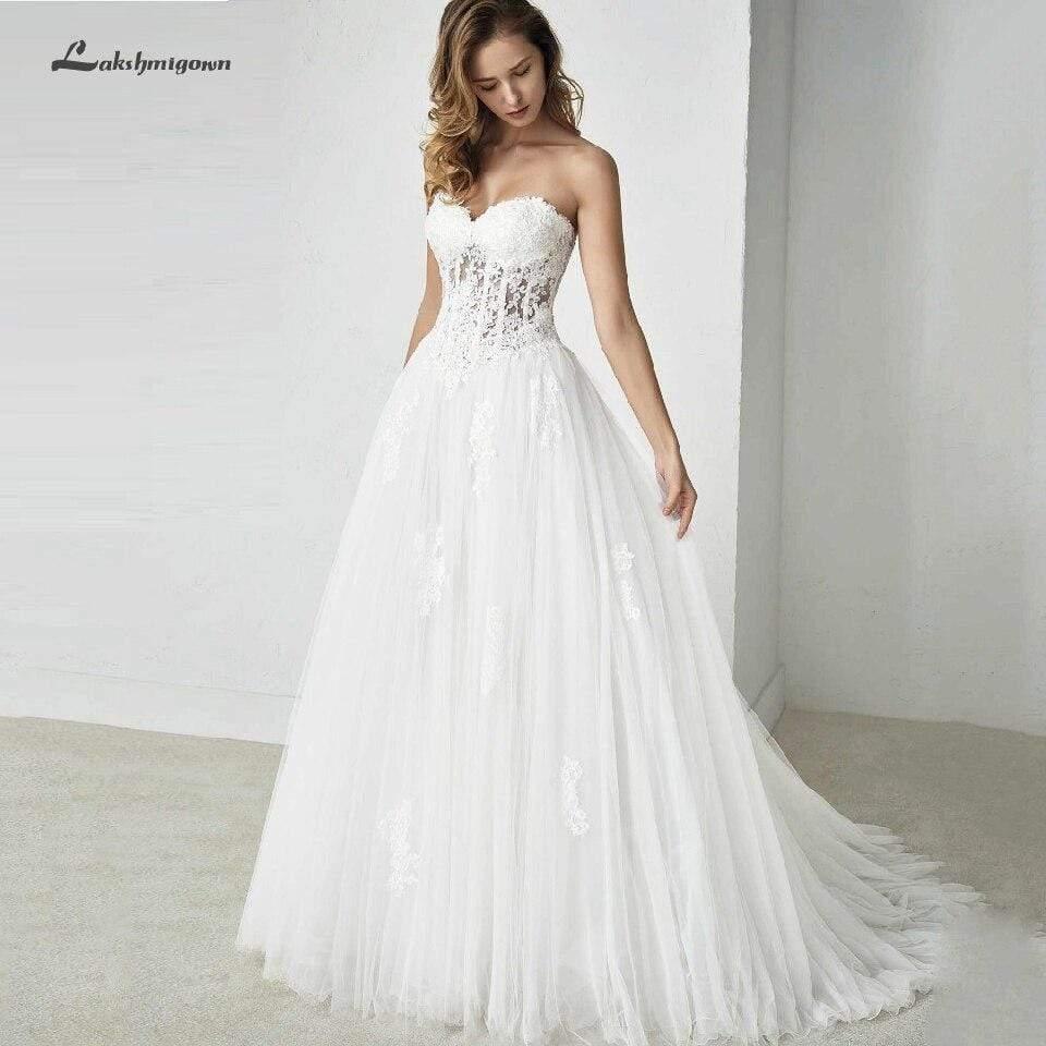 Vestidos de novia con corsé sexy de NumberSea con cordones y hombros descubiertos