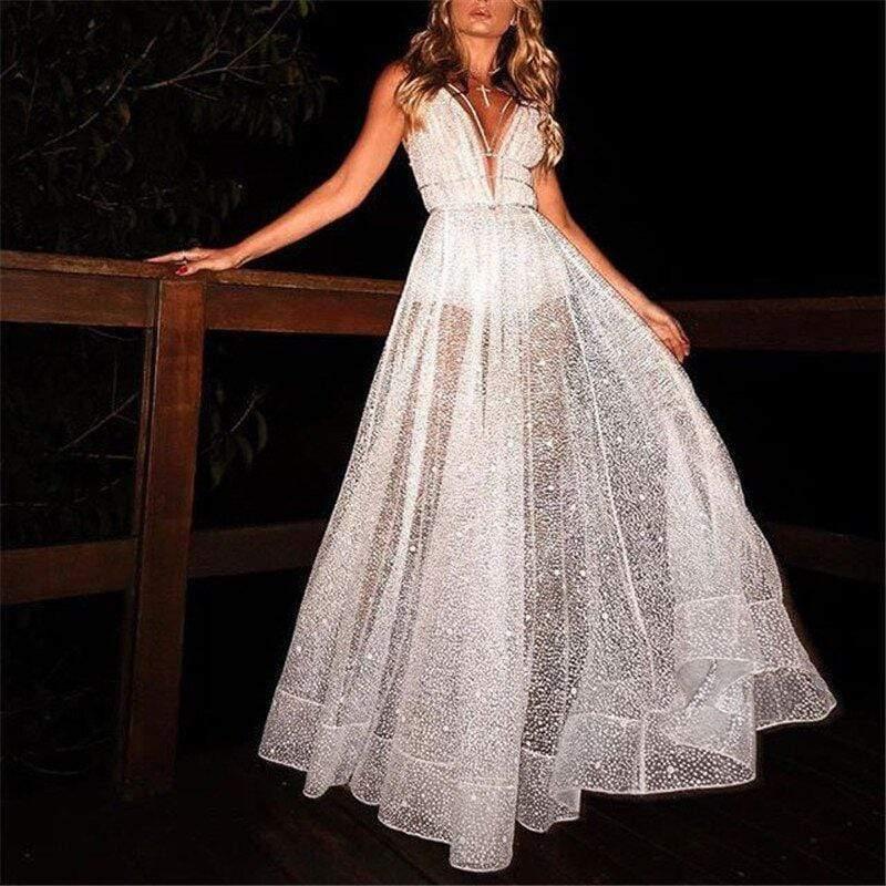 Vestido de novia sexy con escote en V profundo y espalda descubierta de NumberSea