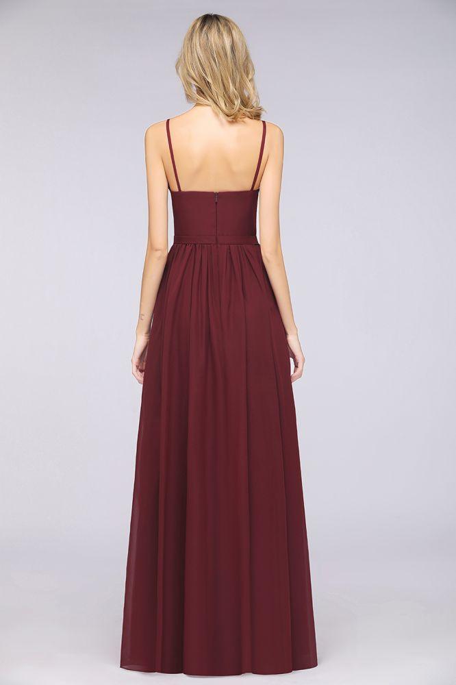 Sexy Double Deep V-Neck Ruffles Sleeveless Bridesmaid Dress Chiffon Side Split Evening Party Dress