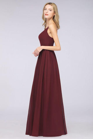 Sexy Double Deep V-Neck Ruffles Sleeveless Bridesmaid Dress Chiffon Side Split Evening Party Dress