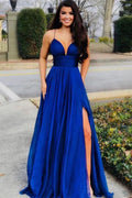 Sexy bodenlanges ärmelloses A-Linien-Ballkleid aus Satin mit Schlitz